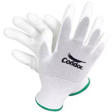 Coated Gloves, Polyurethane Coating, Smooth Finish, Abrasion Level 3, White, M, PR